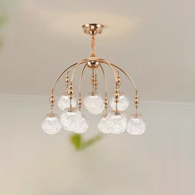 Traditional French Cream Round Magic Bean Hardware Glass LED Chandelier For Living Room