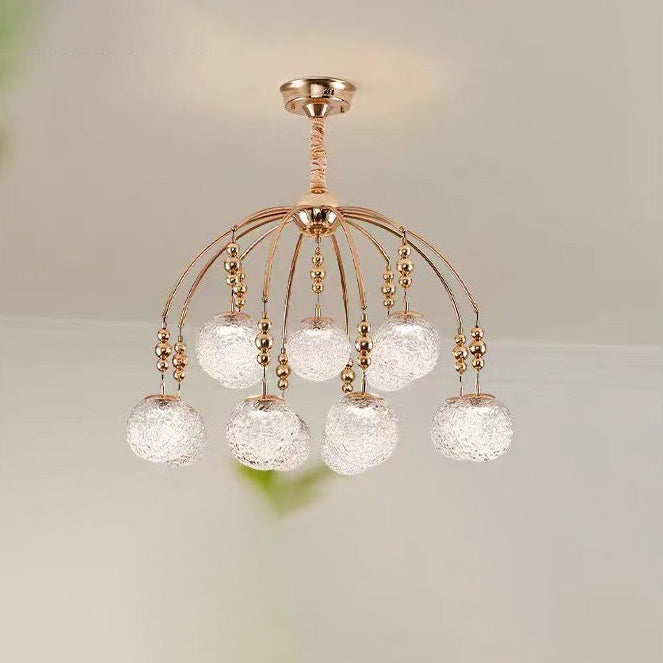 Traditional French Cream Round Magic Bean Hardware Glass LED Chandelier For Living Room