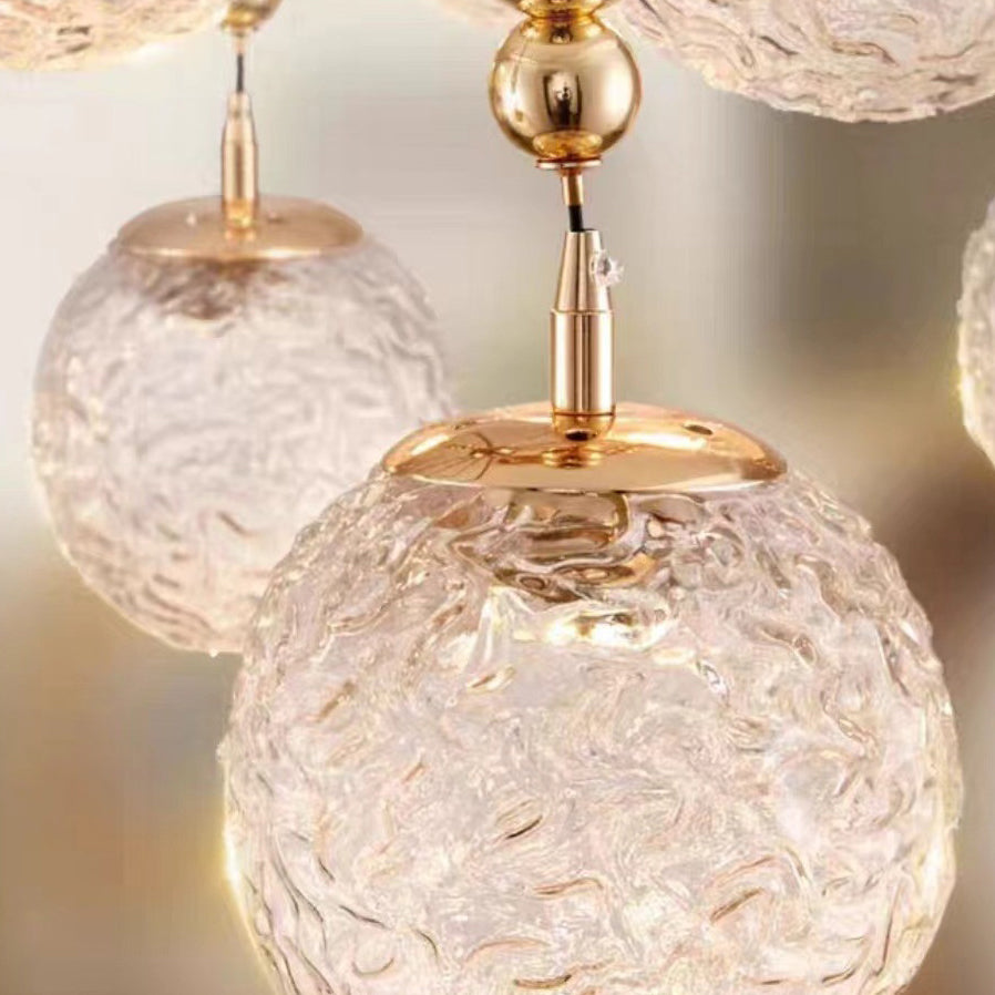 Traditional French Cream Round Magic Bean Hardware Glass LED Chandelier For Living Room