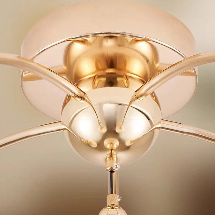 Traditional French Cream Round Magic Bean Hardware Glass LED Chandelier For Living Room