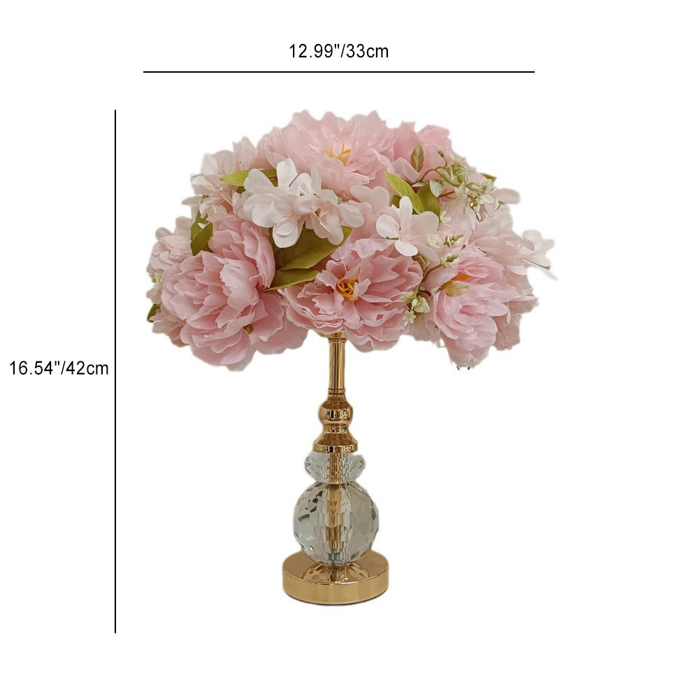 Moderne Art Deco Runde Metall Rose Kristall Stoff 1-Licht Tischlampe für das Schlafzimmer 
