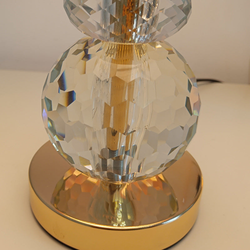 Modern Art Deco Round Metal Rose Crystal Fabric 1-Light Table Lamp For Bedroom