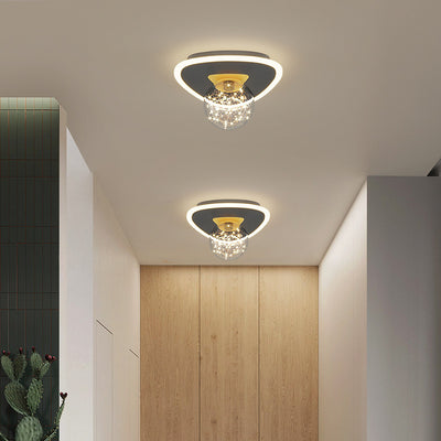 Contemporary Creative Round Orb Flower Triangle Iron Acrylic LED Semi-Flush Mount Ceiling Light For Hallway