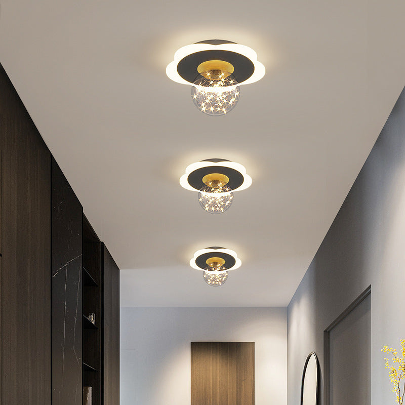 Contemporary Creative Round Orb Flower Triangle Iron Acrylic LED Semi-Flush Mount Ceiling Light For Hallway