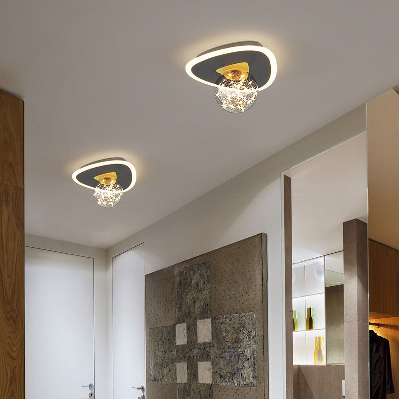Contemporary Creative Round Orb Flower Triangle Iron Acrylic LED Semi-Flush Mount Ceiling Light For Hallway