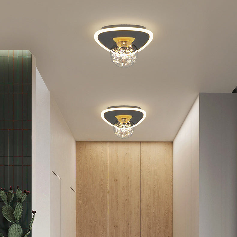 Contemporary Creative Round Orb Flower Triangle Iron Acrylic LED Semi-Flush Mount Ceiling Light For Hallway
