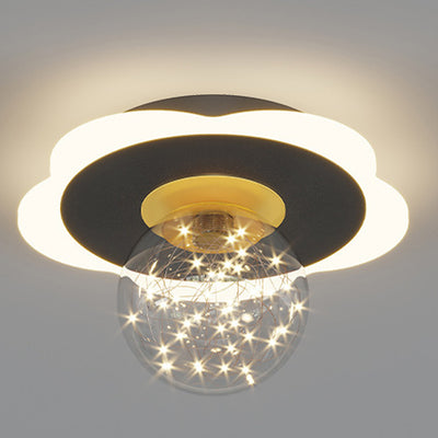 Contemporary Creative Round Orb Flower Triangle Iron Acrylic LED Semi-Flush Mount Ceiling Light For Hallway