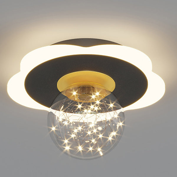 Contemporary Creative Round Orb Flower Triangle Iron Acrylic LED Semi-Flush Mount Ceiling Light For Hallway