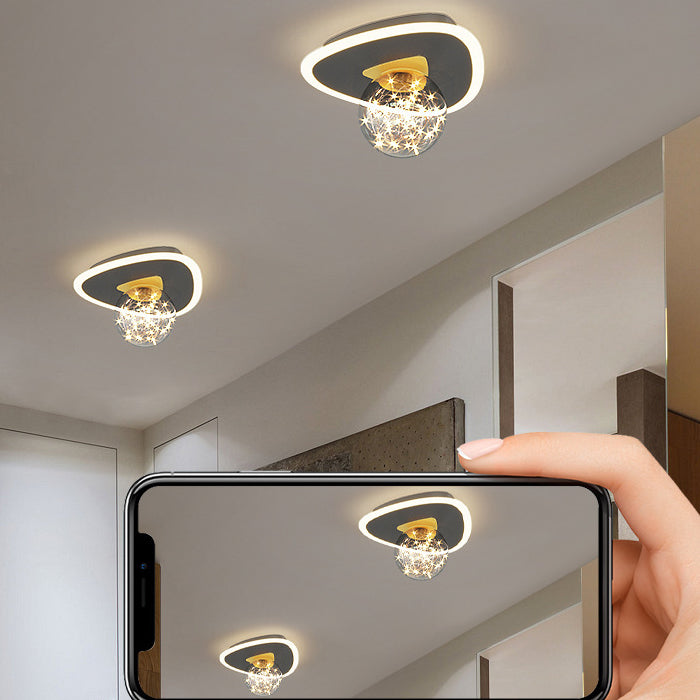 Contemporary Creative Round Orb Flower Triangle Iron Acrylic LED Semi-Flush Mount Ceiling Light For Hallway