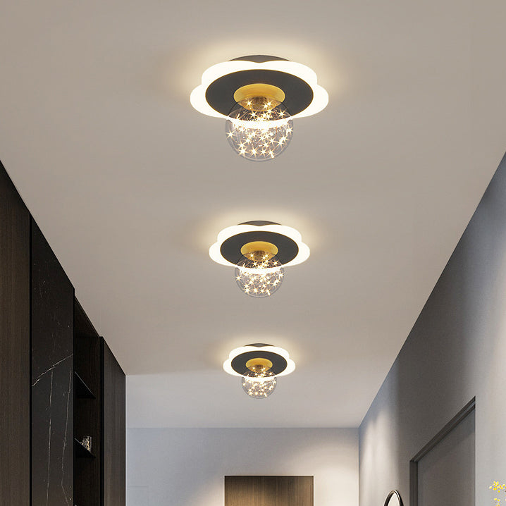 Contemporary Creative Round Orb Flower Triangle Iron Acrylic LED Semi-Flush Mount Ceiling Light For Hallway