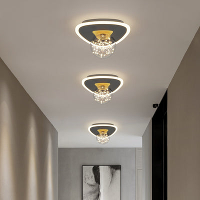 Contemporary Creative Round Orb Flower Triangle Iron Acrylic LED Semi-Flush Mount Ceiling Light For Hallway