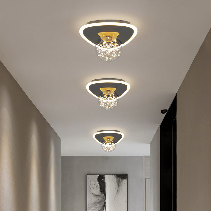 Contemporary Creative Round Orb Flower Triangle Iron Acrylic LED Semi-Flush Mount Ceiling Light For Hallway