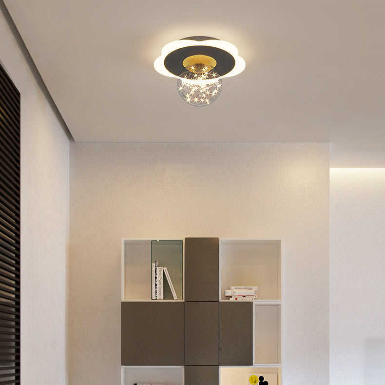 Contemporary Creative Round Orb Flower Triangle Iron Acrylic LED Semi-Flush Mount Ceiling Light For Hallway