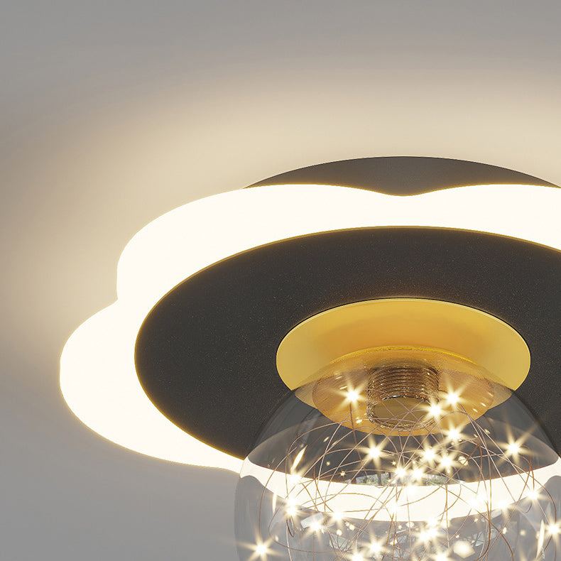 Contemporary Creative Round Orb Flower Triangle Iron Acrylic LED Semi-Flush Mount Ceiling Light For Hallway