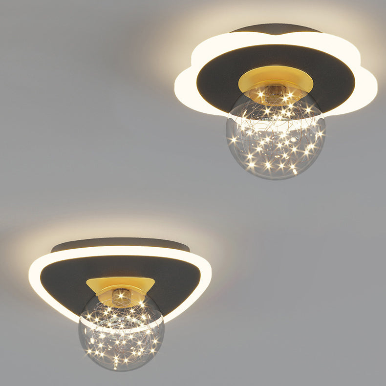 Contemporary Creative Round Orb Flower Triangle Iron Acrylic LED Semi-Flush Mount Ceiling Light For Hallway