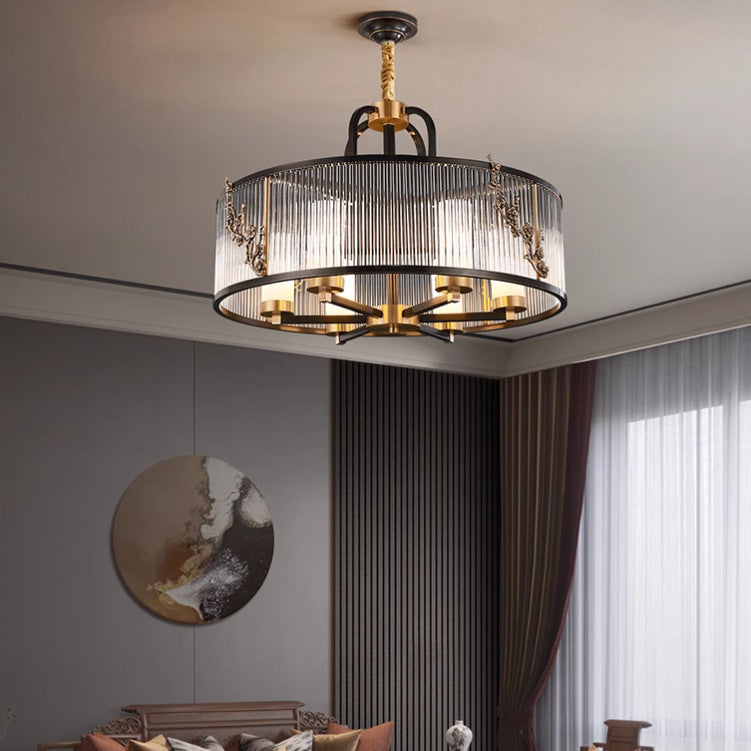 Lustre traditionnel vintage rond rectangle en cuivre et verre 5/6 lumières pour salon 