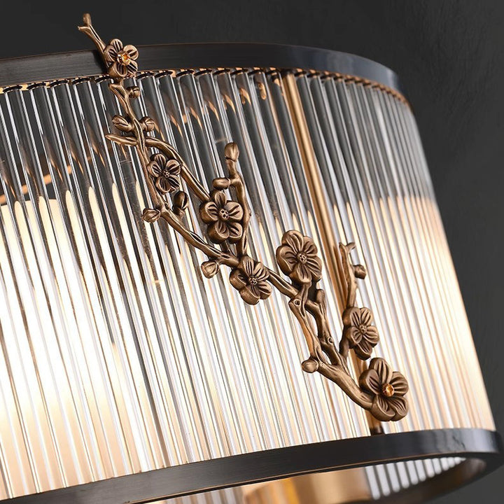 Lustre traditionnel vintage rond rectangle en cuivre et verre 5/6 lumières pour salon 