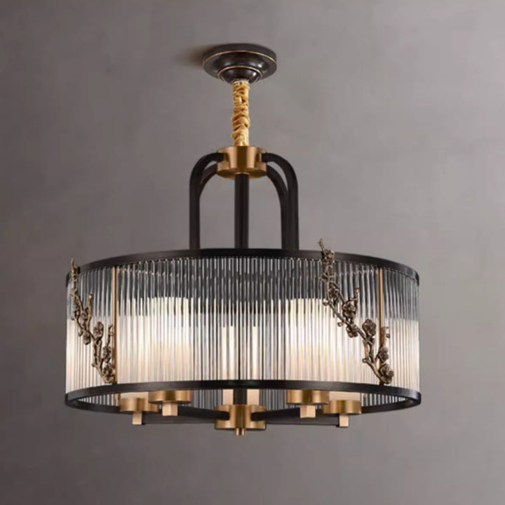 Lustre traditionnel vintage rond rectangle en cuivre et verre 5/6 lumières pour salon 