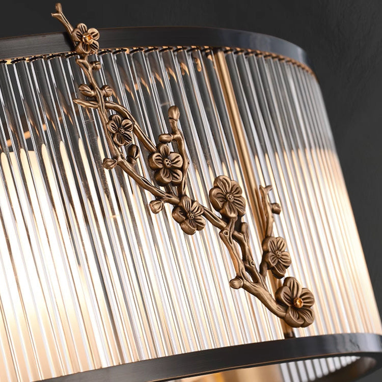 Lustre traditionnel vintage rond rectangle en cuivre et verre 5/6 lumières pour salon 