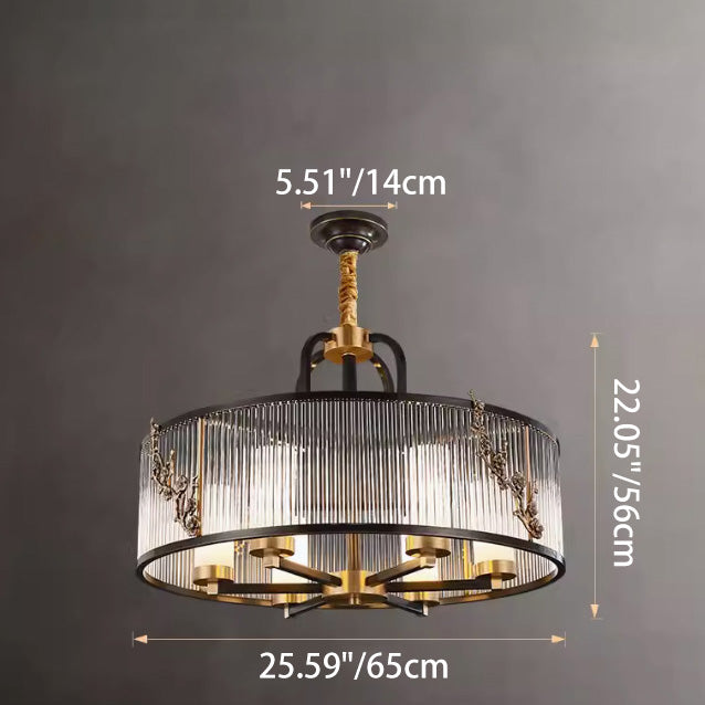 Lustre traditionnel vintage rond rectangle en cuivre et verre 5/6 lumières pour salon 