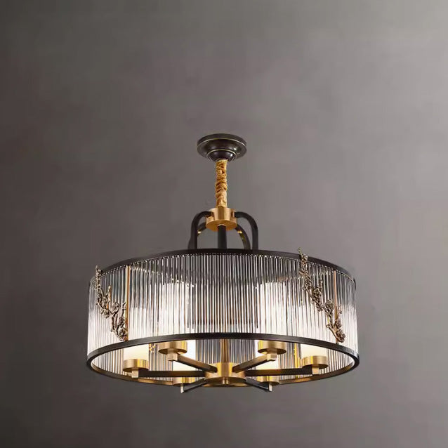 Lustre traditionnel vintage rond rectangle en cuivre et verre 5/6 lumières pour salon 