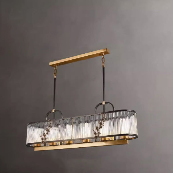 Lustre traditionnel vintage rond rectangle en cuivre et verre 5/6 lumières pour salon 