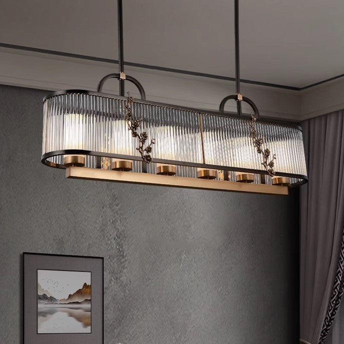 Lustre traditionnel vintage rond rectangle en cuivre et verre 5/6 lumières pour salon 