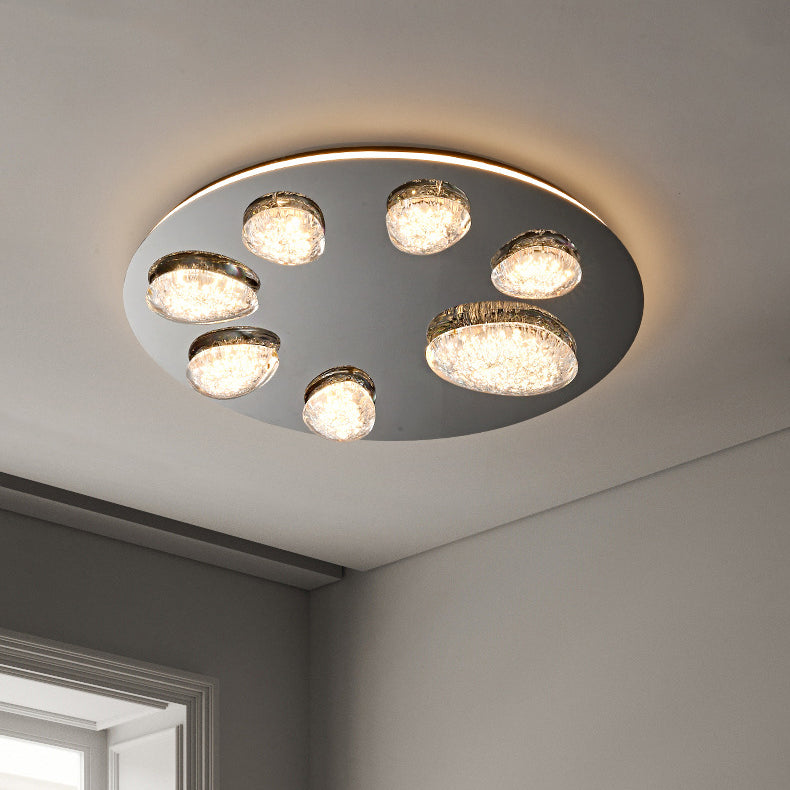 Lumière de plafond LED à montage affleurant en acrylique et acier inoxydable, matériel moderne minimaliste, dôme rond en galet pour chambre 