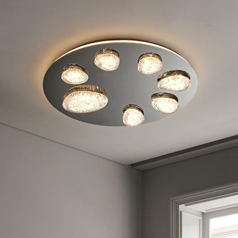 Lumière de plafond LED à montage affleurant en acrylique et acier inoxydable, matériel moderne minimaliste, dôme rond en galet pour chambre 