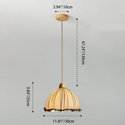 Traditional Vintage Lace Round Semi-circle Rubberwood Linen 1-Light Pendant Light For Bedroom