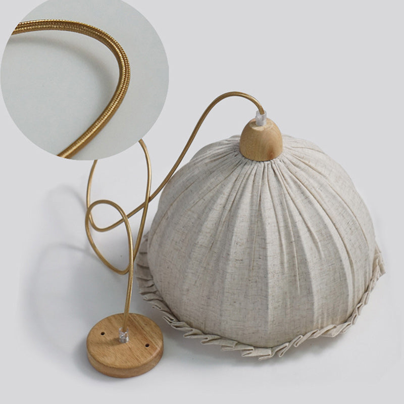 Traditional Vintage Lace Round Semi-circle Rubberwood Linen 1-Light Pendant Light For Bedroom