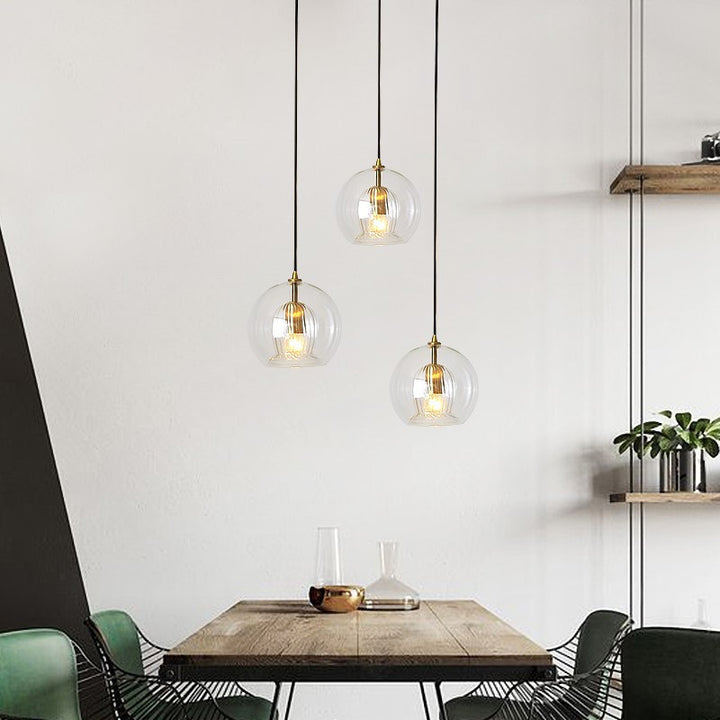 Zeitgenössische nordische runde Kugel Eisen Glas 1-Licht Pendelleuchte für das Esszimmer 