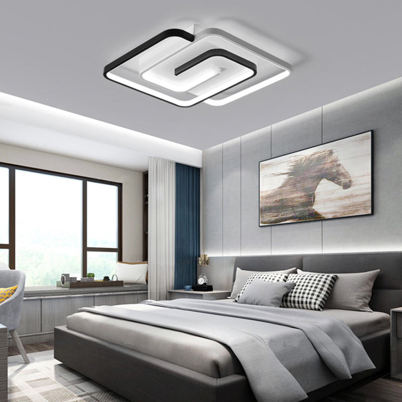 Modern Minimalist Round Square Diamond Acrylic Iron LED Flush Mount Ceiling Light For Bedroom