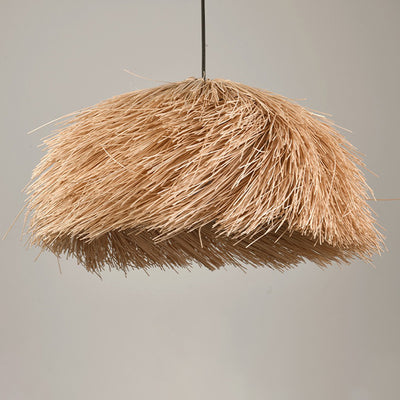 Traditional Japanese Hand-Woven Round Semi-Circle Bamboo 1-Light Pendant Light For Dining Room