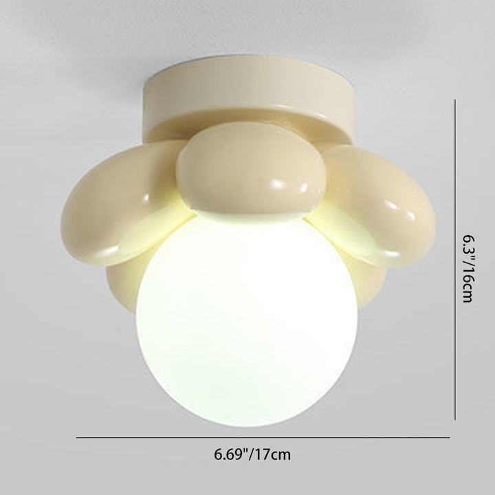 Lustre de plafond semi-encastré contemporain créatif crème fleur ronde orbe en fer résine 1 lumière pour couloir 