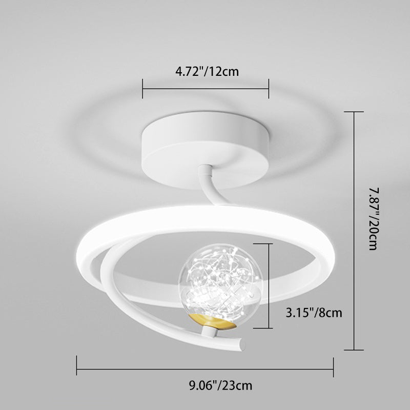 Contemporary Creative Round Orb Curve Iron Silicone Glass Acrylic LED Semi-Flush Mount Ceiling Light For Hallway
