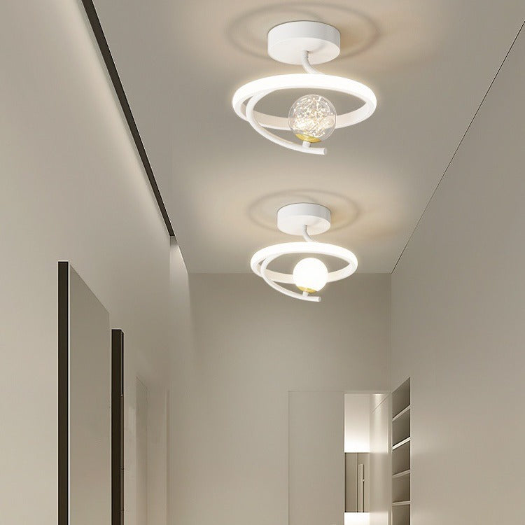 Contemporary Creative Round Orb Curve Iron Silicone Glass Acrylic LED Semi-Flush Mount Ceiling Light For Hallway