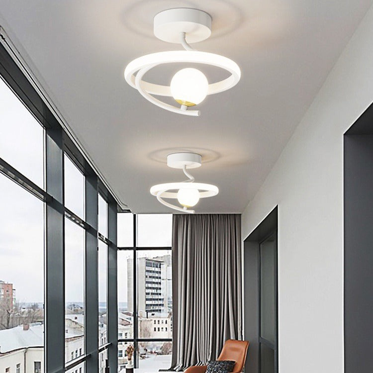 Contemporary Creative Round Orb Curve Iron Silicone Glass Acrylic LED Semi-Flush Mount Ceiling Light For Hallway