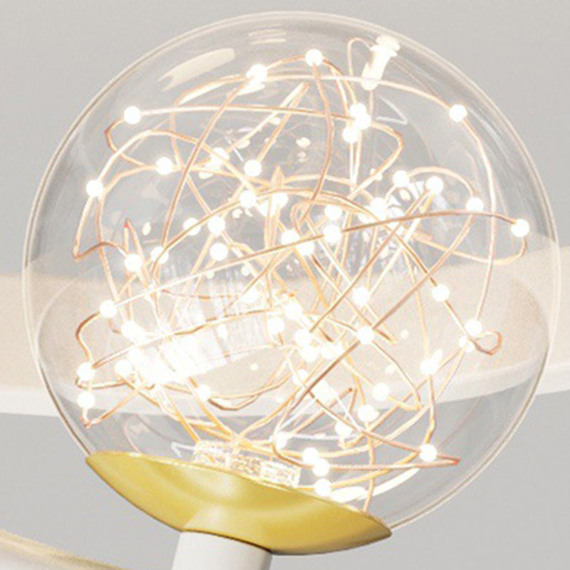 Contemporary Creative Round Orb Curve Iron Silicone Glass Acrylic LED Semi-Flush Mount Ceiling Light For Hallway