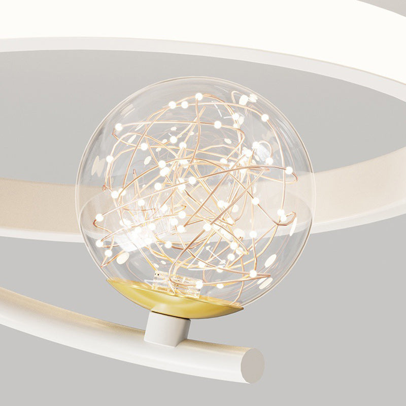 Contemporary Creative Round Orb Curve Iron Silicone Glass Acrylic LED Semi-Flush Mount Ceiling Light For Hallway