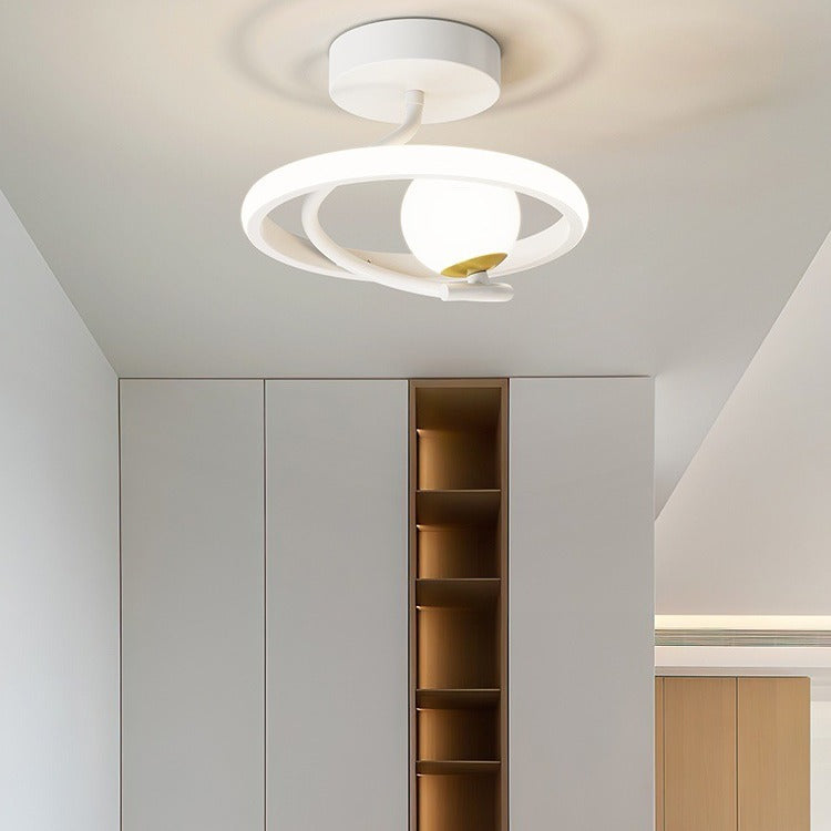 Contemporary Creative Round Orb Curve Iron Silicone Glass Acrylic LED Semi-Flush Mount Ceiling Light For Hallway