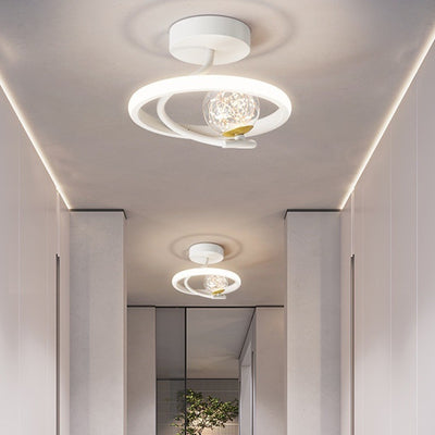 Contemporary Creative Round Orb Curve Iron Silicone Glass Acrylic LED Semi-Flush Mount Ceiling Light For Hallway
