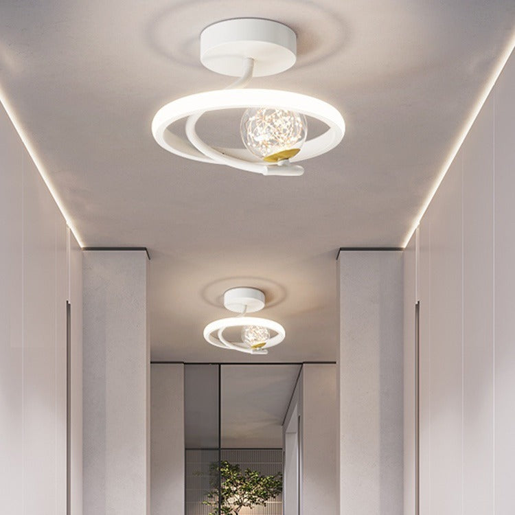 Contemporary Creative Round Orb Curve Iron Silicone Glass Acrylic LED Semi-Flush Mount Ceiling Light For Hallway