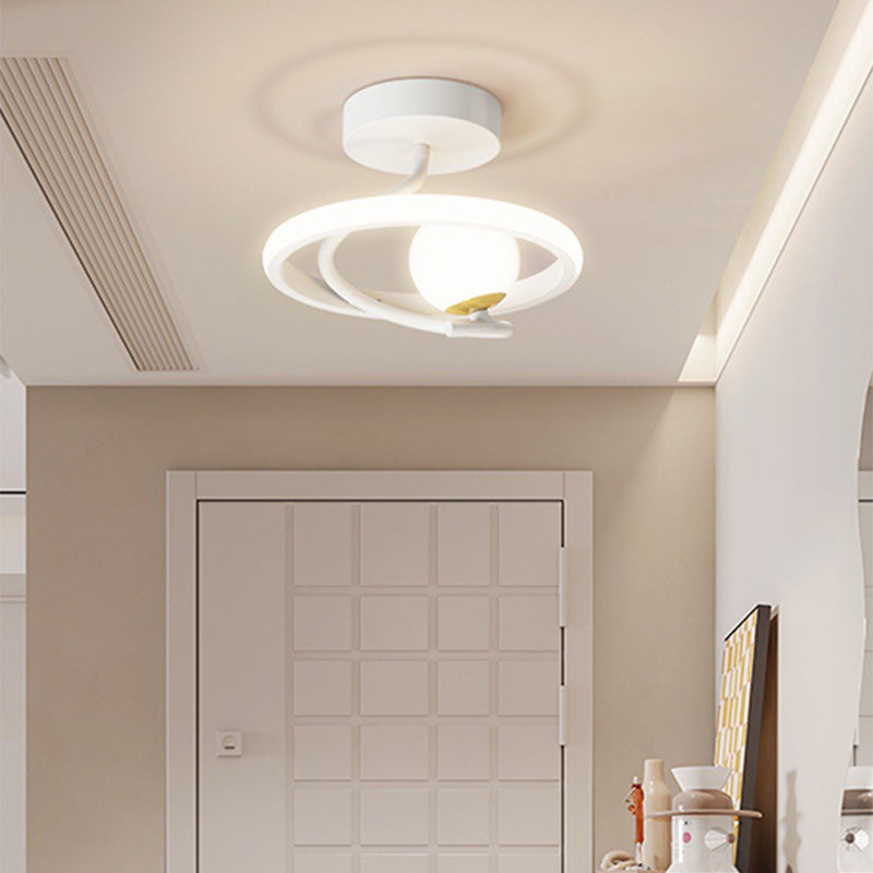 Contemporary Creative Round Orb Curve Iron Silicone Glass Acrylic LED Semi-Flush Mount Ceiling Light For Hallway