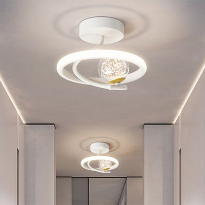 Contemporary Creative Round Orb Curve Iron Silicone Glass Acrylic LED Semi-Flush Mount Ceiling Light For Hallway