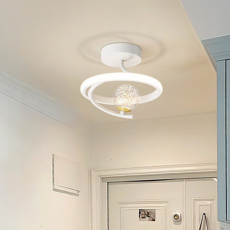 Contemporary Creative Round Orb Curve Iron Silicone Glass Acrylic LED Semi-Flush Mount Ceiling Light For Hallway