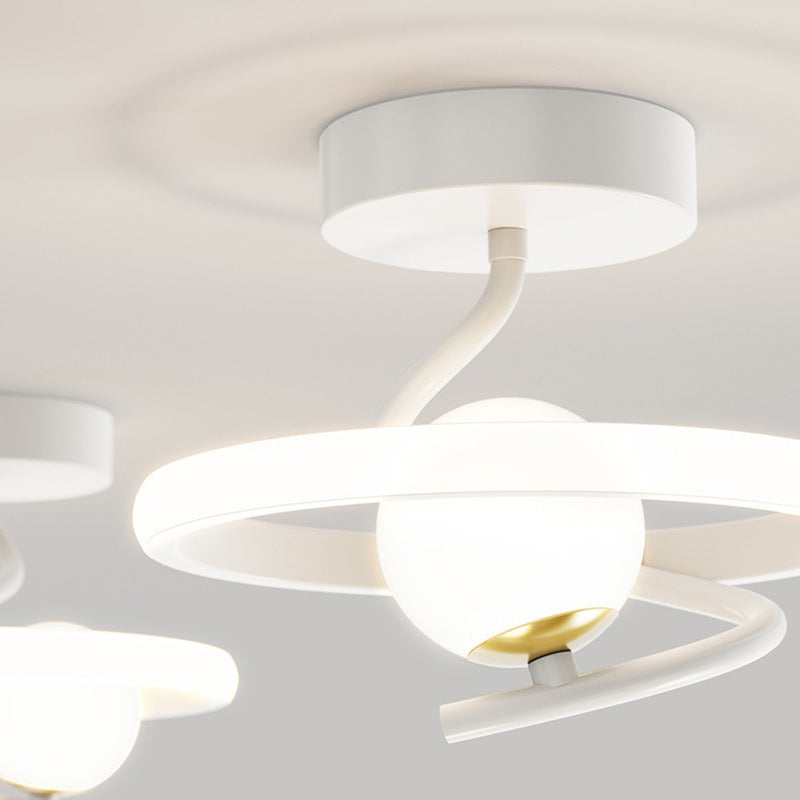 Contemporary Creative Round Orb Curve Iron Silicone Glass Acrylic LED Semi-Flush Mount Ceiling Light For Hallway