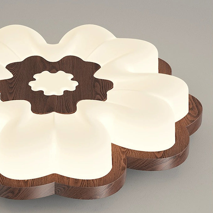 Contemporary Creative Flower Shape PE Rubberwood LED Flush Mount Ceiling Light For Bedroom