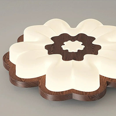 Contemporary Creative Flower Shape PE Rubberwood LED Flush Mount Ceiling Light For Bedroom