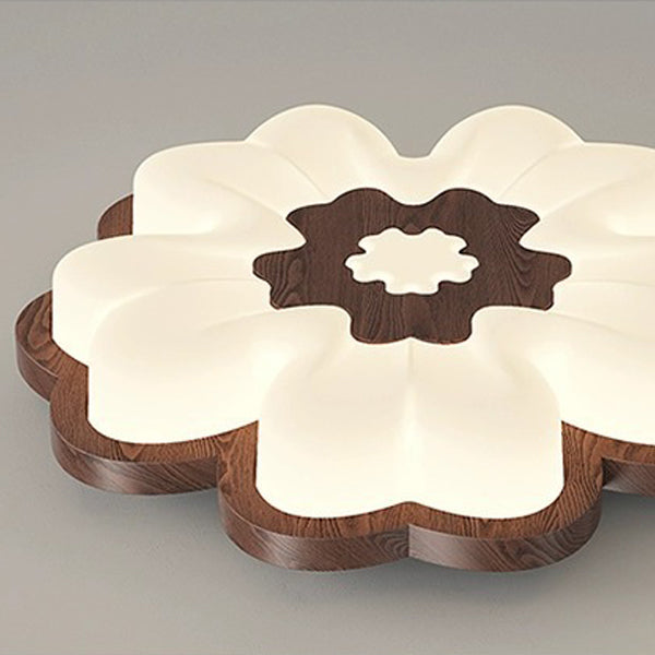 Contemporary Creative Flower Shape PE Rubberwood LED Flush Mount Ceiling Light For Bedroom
